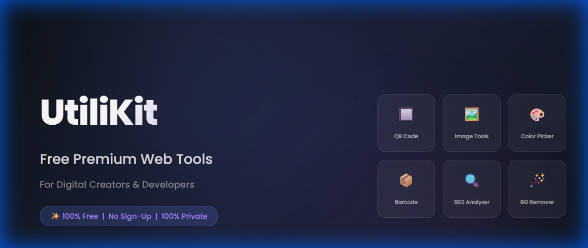 I built UtiliKit: privacy-first browser tools for images, PDFs, SEO, and more logo